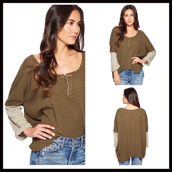 FREE PEOPLE LONG SLEEVES HENLEY HI-LO TEE TOP A3C - Picture 5 of 8